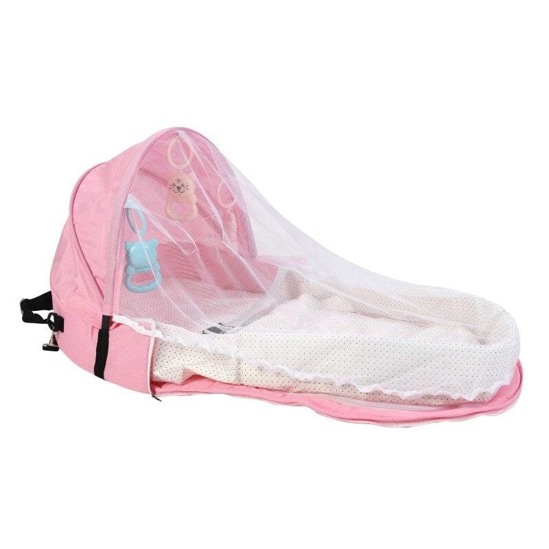 Baby Essentials-5 Pink Foldable Baby Bed with Mosquito Net