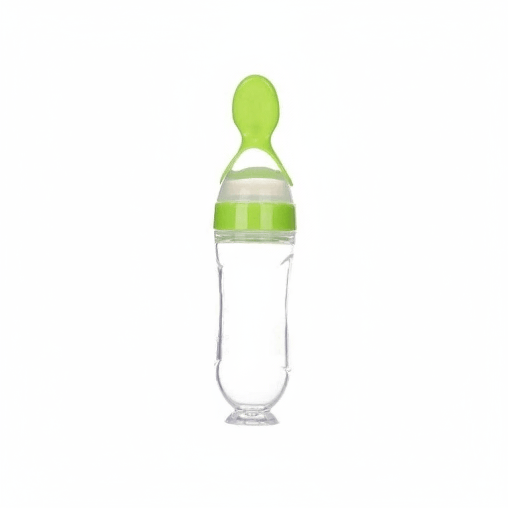Baby Essentials-6 Green Baby Squeezing Feeding Bottle with Spoon