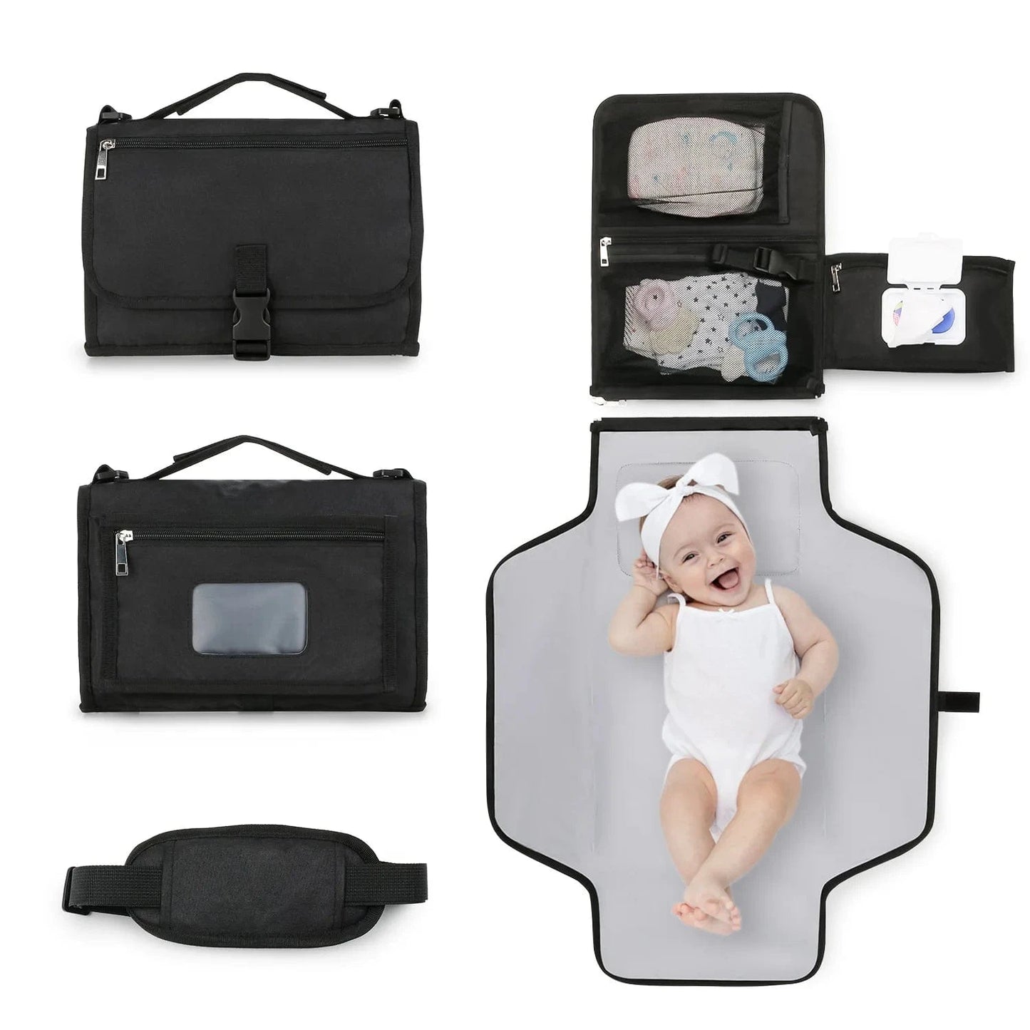 Cosy Snuggles Black 3-in-1 Portable Baby Changing Mat & Diaper Bag – Waterproof, Foldable & Stylish