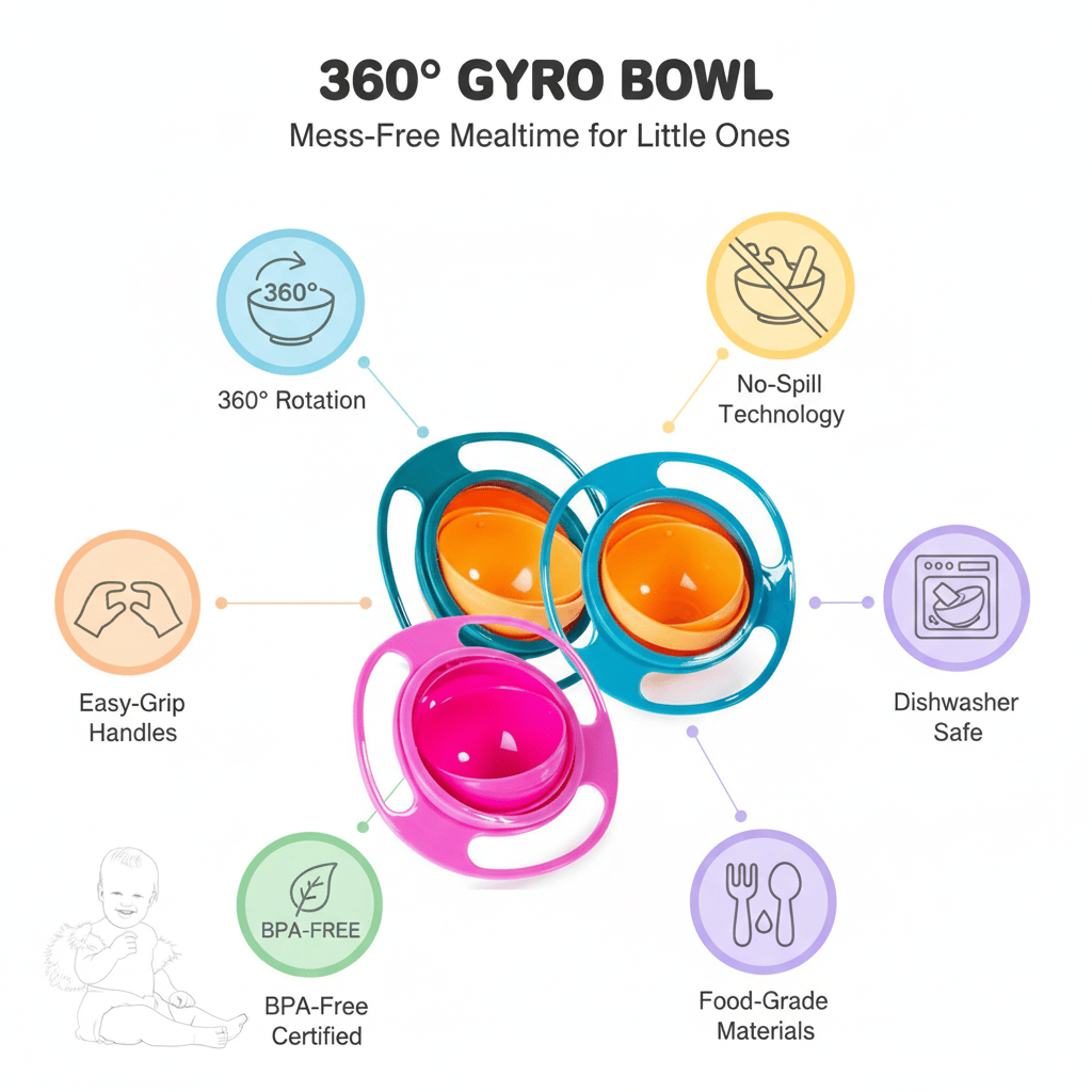 Baby Essentials-5 360° Rotatable Gyro Bowl – No More Spills!