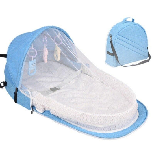 Baby Essentials-5 Blue Foldable Baby Bed with Mosquito Net
