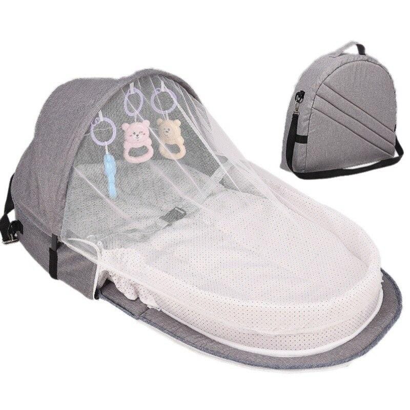 Baby Essentials-5 Gray Foldable Baby Bed with Mosquito Net
