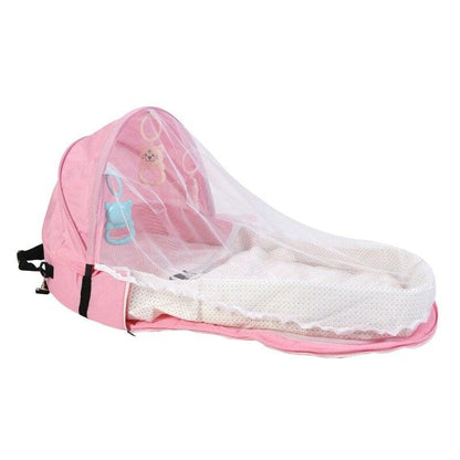Baby Essentials-5 Pink Foldable Baby Bed with Mosquito Net