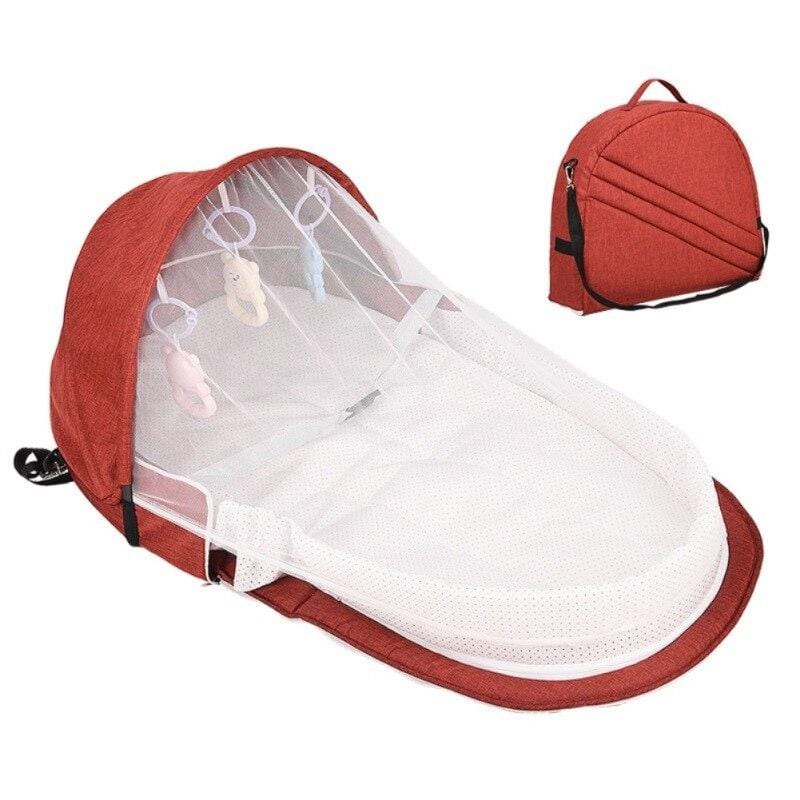 Baby Essentials-5 Red Foldable Baby Bed with Mosquito Net