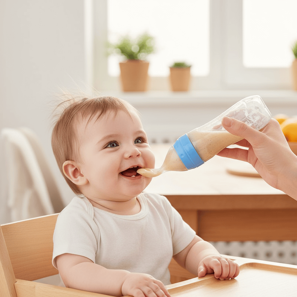 Baby Essentials-6 Baby Squeezing Feeding Bottle with Spoon