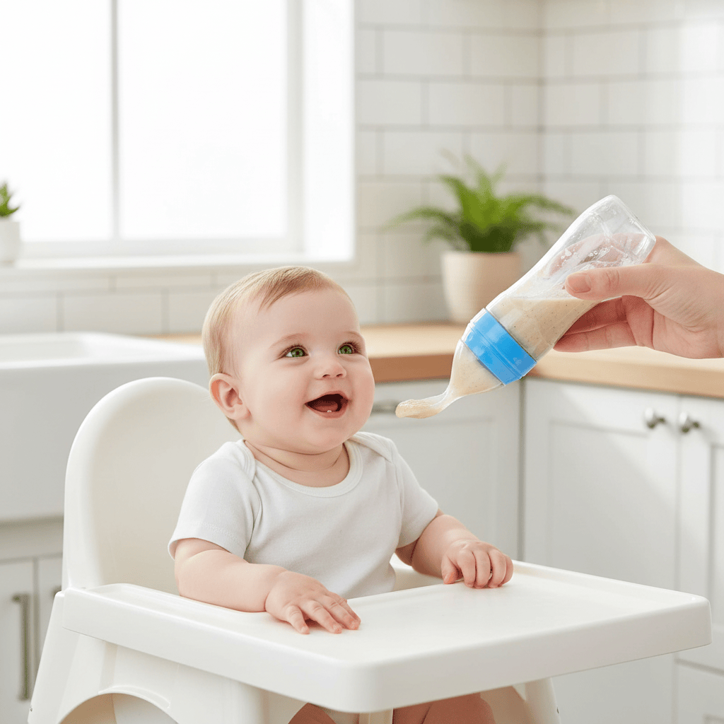 Baby Essentials-6 Baby Squeezing Feeding Bottle with Spoon