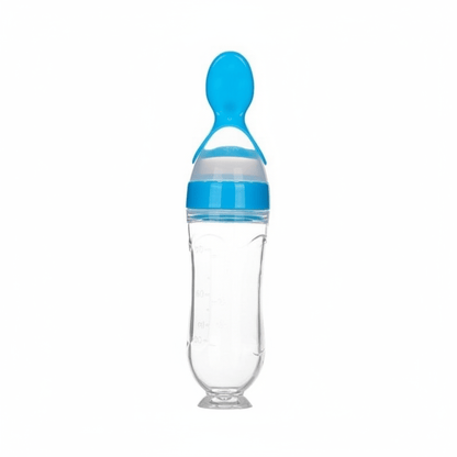 Baby Essentials-6 Blue Baby Squeezing Feeding Bottle with Spoon