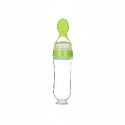 Baby Essentials-6 Green Baby Squeezing Feeding Bottle with Spoon