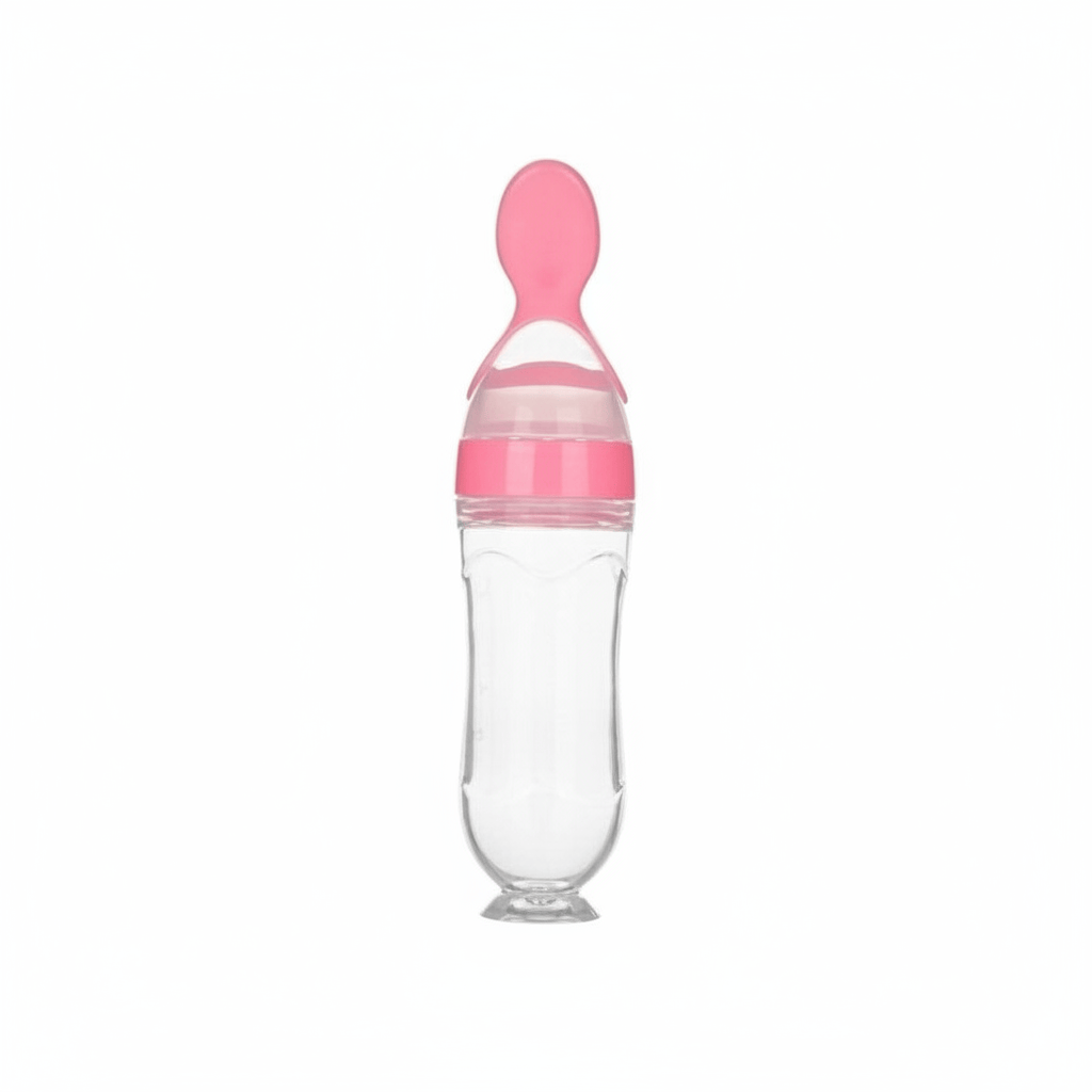 Baby Essentials-6 Pink Baby Squeezing Feeding Bottle with Spoon