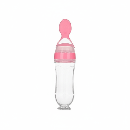 Baby Essentials-6 Pink Baby Squeezing Feeding Bottle with Spoon