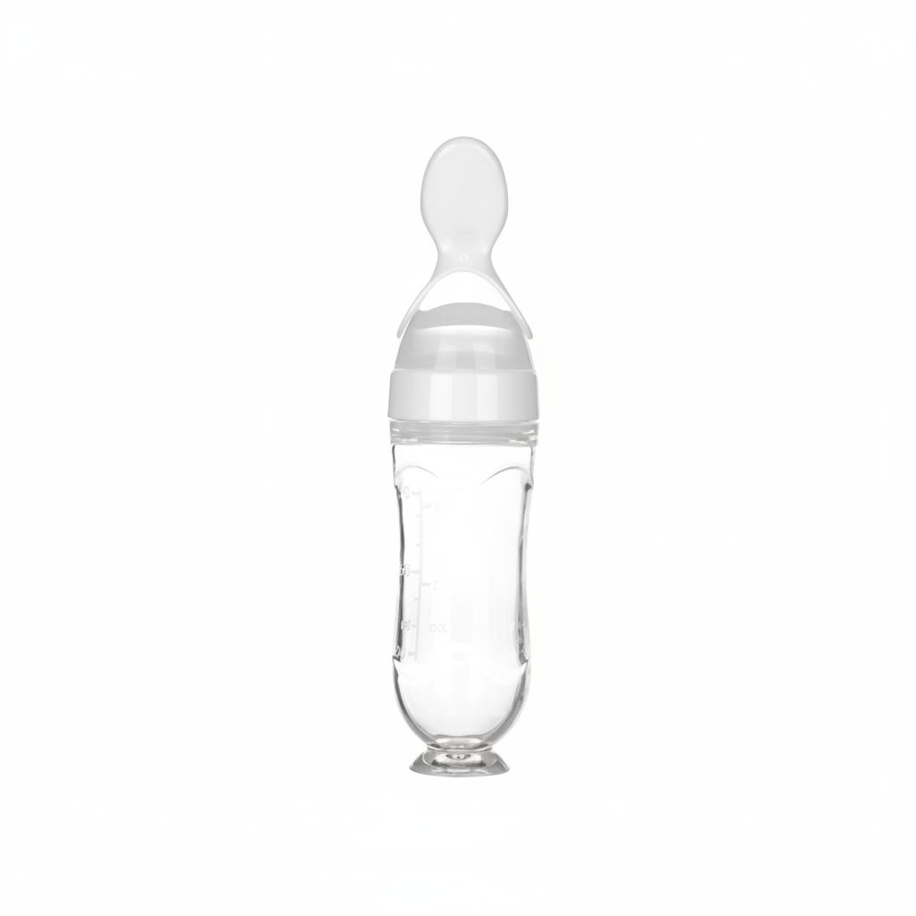 Baby Essentials-6 White Baby Squeezing Feeding Bottle with Spoon