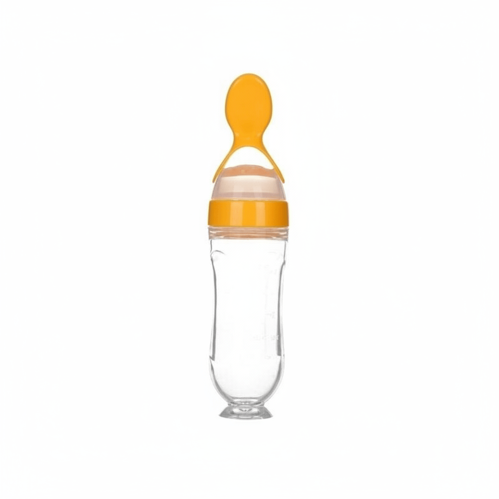 Baby Essentials-6 Yellow Baby Squeezing Feeding Bottle with Spoon