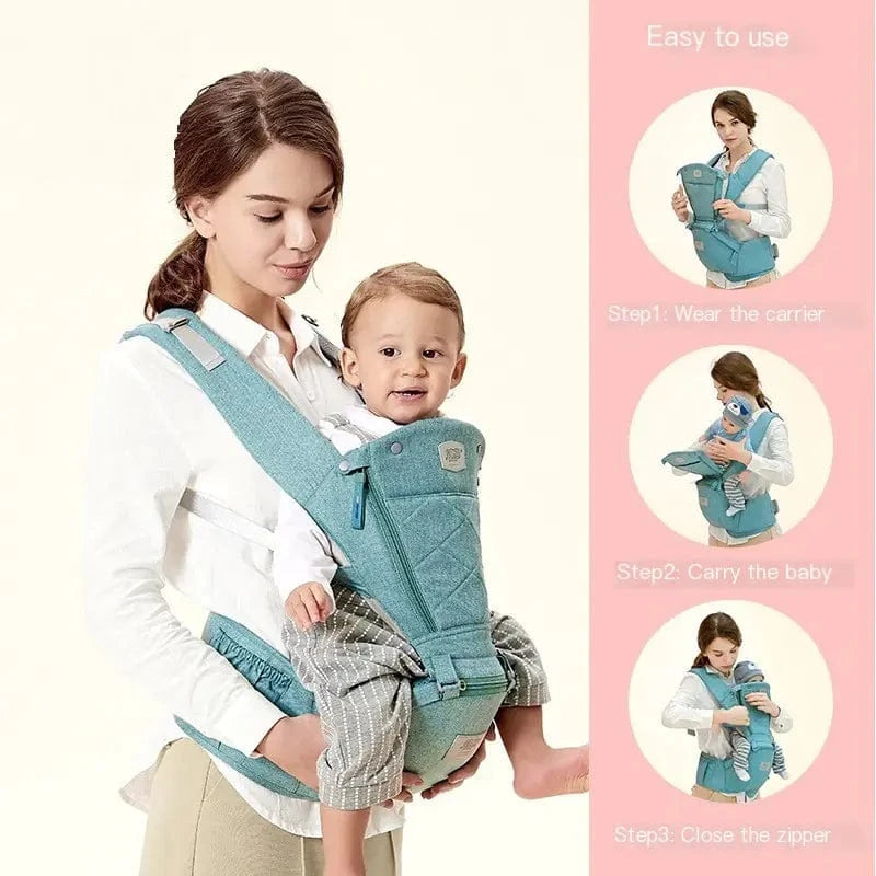 Cosy Snuggles Baby Carrier with Bass Bear Hip Seat for Front Carry