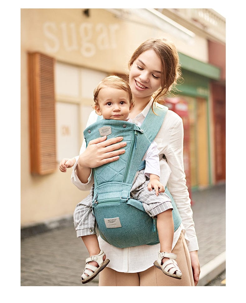 Cosy Snuggles Baby Carrier with Bass Bear Hip Seat for Front Carry