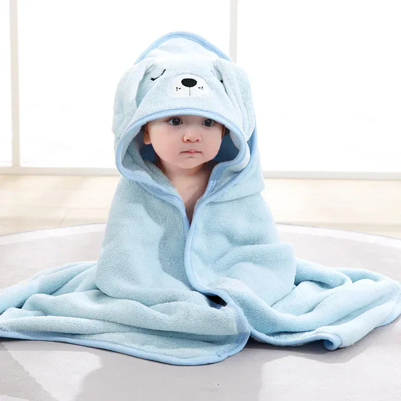 Cosy Snuggles Blue Hooded Baby Bathrobe - Soft Coral Fleece Bath Towel