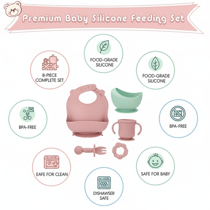 Cosy Snuggles Feeding Baby Feeding Set – 6 or 8-Piece Silicone Tableware Collection