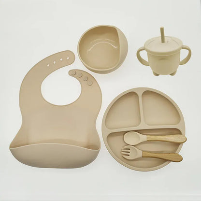 Cosy Snuggles Feeding Beige - 6 Pieces Baby Feeding Set – 6 or 8-Piece Silicone Tableware Collection