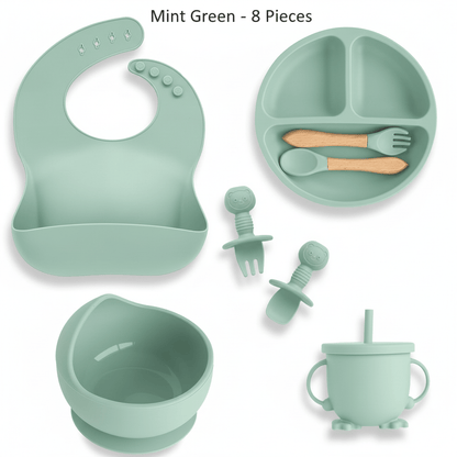 Cosy Snuggles Feeding Mint Green - 8 Pieces Baby Feeding Set – 6 or 8-Piece Silicone Tableware Collection