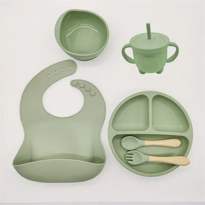 Cosy Snuggles Feeding Sage Green - 6 Pieces Baby Feeding Set – 6 or 8-Piece Silicone Tableware Collection