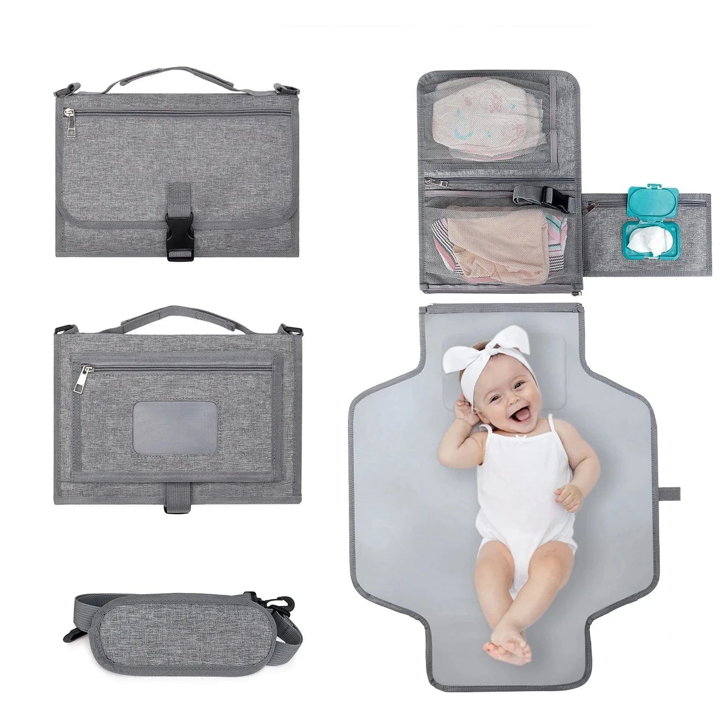 Cosy Snuggles Grey 3-in-1 Portable Baby Changing Mat & Diaper Bag – Waterproof, Foldable & Stylish