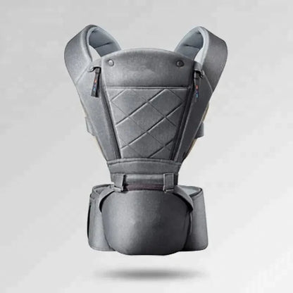 Cosy Snuggles Grey Baby Carrier with Bass Bear Hip Seat for Front Carry