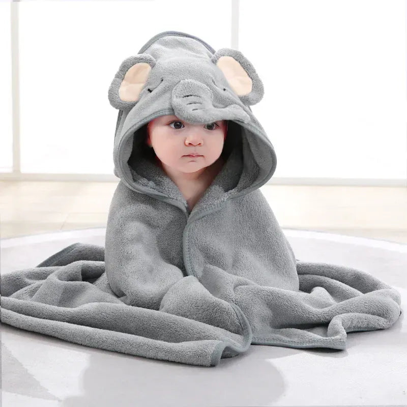 Cosy Snuggles Grey Hooded Baby Bathrobe - Soft Coral Fleece Bath Towel