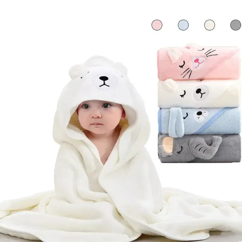 Cosy Snuggles Hooded Baby Bathrobe - Soft Coral Fleece Bath Towel