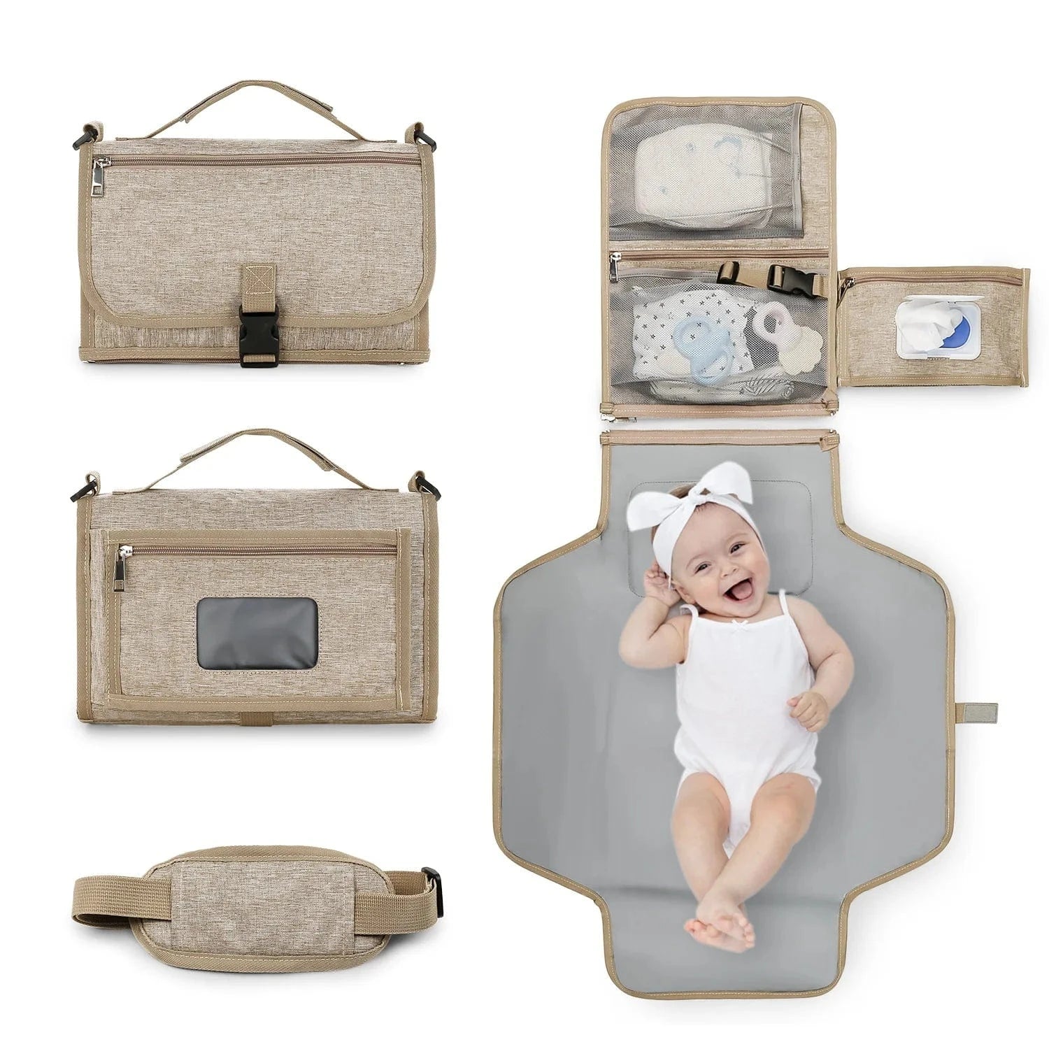 Cosy Snuggles Khaki 3-in-1 Portable Baby Changing Mat & Diaper Bag – Waterproof, Foldable & Stylish