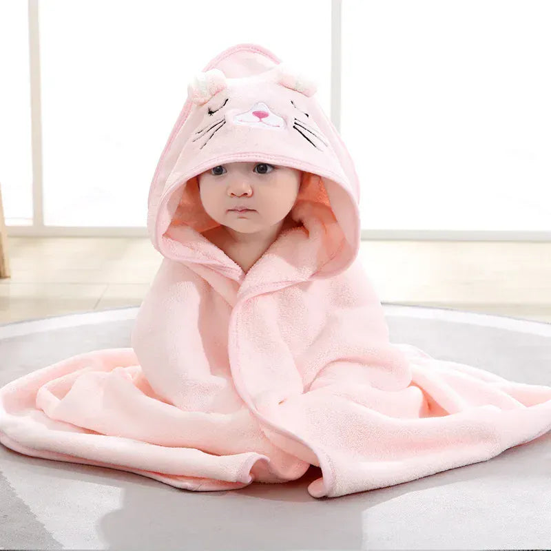 Cosy Snuggles Pink Hooded Baby Bathrobe - Soft Coral Fleece Bath Towel