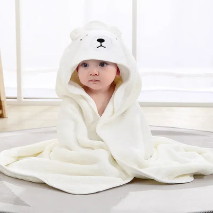 Cosy Snuggles White Hooded Baby Bathrobe - Soft Coral Fleece Bath Towel